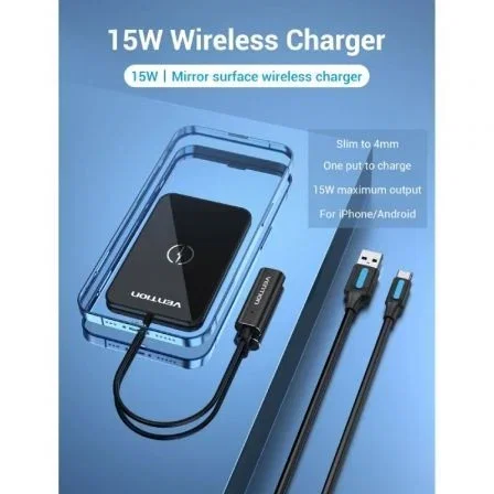 Vention FGBBAG Cargador Inalámbrico 15W USB-C Negro